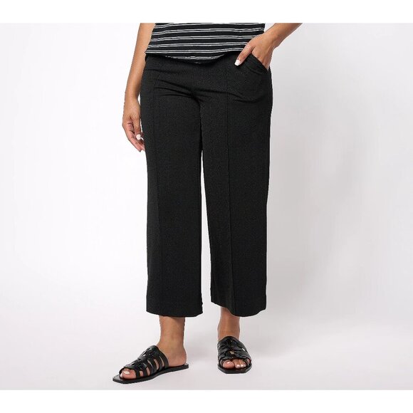 Isaac Mizrahi Live! Solid Pitch Black Regular Printed Pebble Knit Culotte Pants - Picture 1 of 3